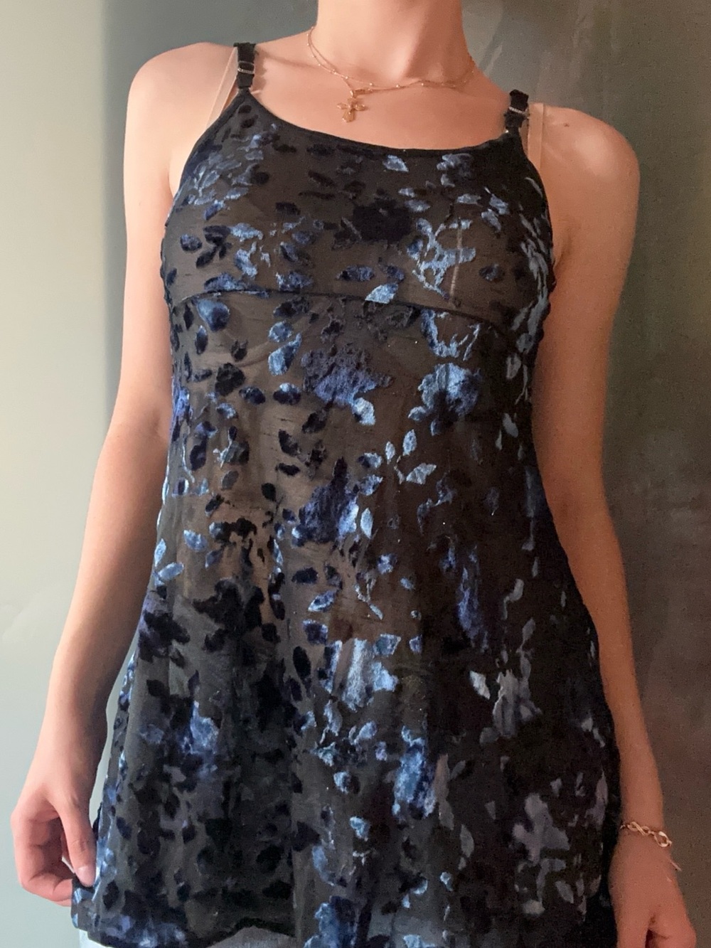 Maidenform Black Velvet Floral Y2K Vintage Mesh Babydoll Tank | Size Medium